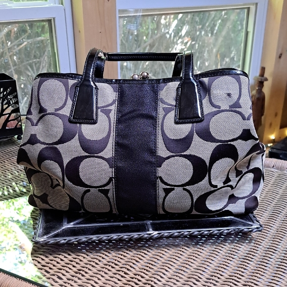 Coach Black and Tan Signature Satchel - Picture 1 of 11